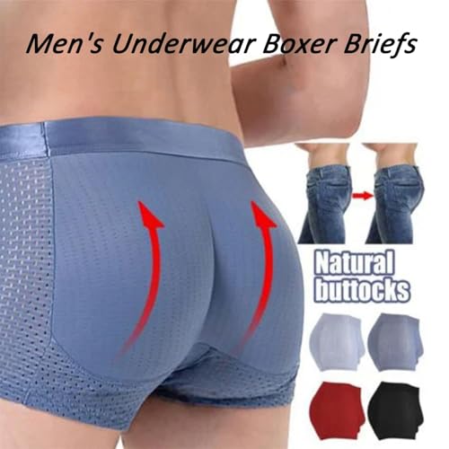 2 Pack Nylon Ice Silk Breathable Men's Butt Lift Underwear,Men's Mesh Padded Hip-Lifting Boxer Brief Enhancer Briefs2
