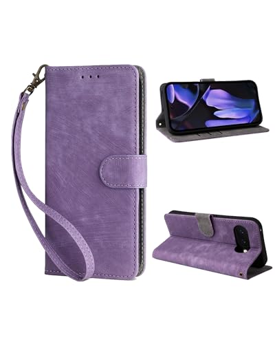 Custodia per Google Pixel 9A custodia protettiva compatibile con Pixel9A Viene fornita con scheda di inserimento e cordino - flip integrata con molteplici funzioni viola pelle