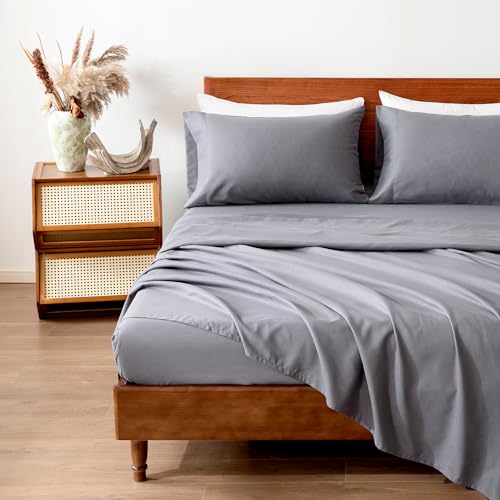 SLEEP ZONE Full Size Bed Sheets, 4 Piece Hotel Luxury Embossed Bedding Sheets with Fitted Sheet, Flat Sheet & 2 Pillowcases - Deep Pocket (Honeycomb Gray)