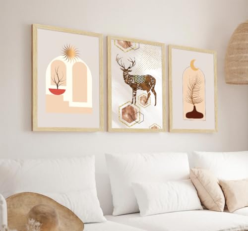 Image of ArtX Paper Modern Art Wall Painting For Living Room, Drawing Room Decoration Big Size, Deer Framed Painting for Wall Decoration, Wall Decor For Bedroom, Multicolor, 12.0 x 18.0 inches, Set Of 3