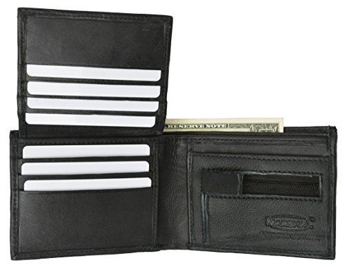 Marshal Men's premium leather flap up id zippered coin pocket bifold wallet2