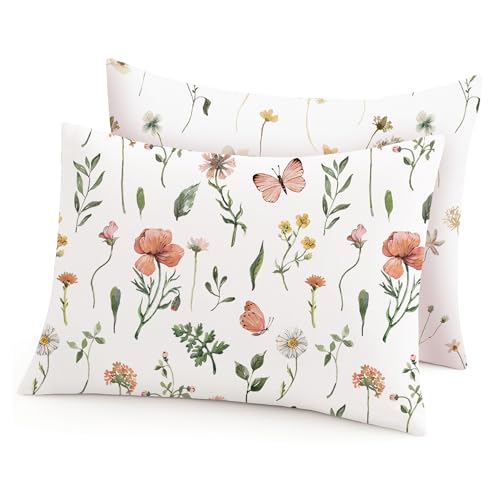 Toddler Pillowcases 2 Pack for 13x18 Pillow with Envelope Closure Pillow Case Covers for Boys & Girls Soft Breathable and Stretchy (Butterfly Garden)