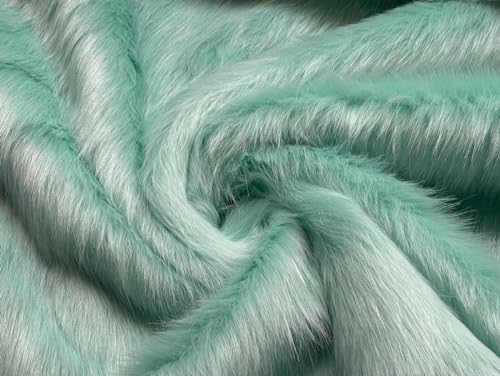 Tissu en fausse fourrure aqua haut de gamme au mètre pour créations haute couture