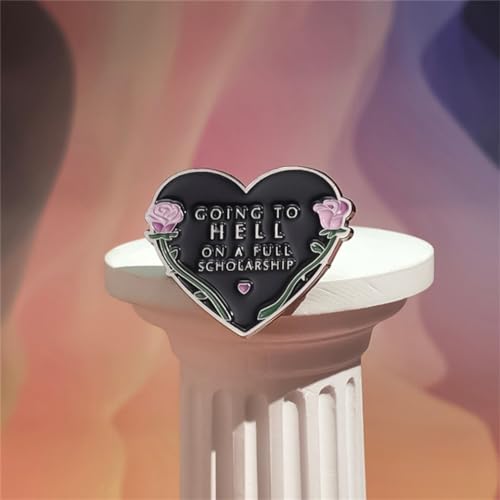 Image of FOTN Black Heart Brooch Going to Hell on a Full Scholarship Funny English Heart Brooch Badge Rose Heart Letter Brooch Enamel Pin Couple's Holiday Gift Fun Jewelry Gift for Boy Men Girl Women