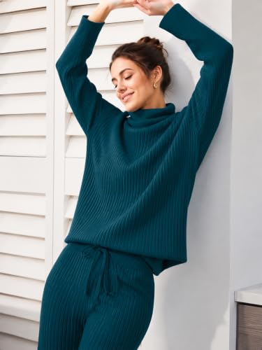 Image of TYSORT Women's Winter Woolen Turtleneck Sweater with Pajama | Warm Winter Wear Cord Set | Woolen Tracksuit Loungewear Set