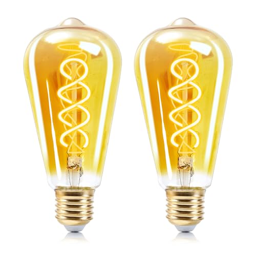 WOOWTT E27 LED Vintage Glühbirne, Edison Vintage Glühbirne E27 6W Retro Dimmbare Glühbirnen Warmweiss 2700K LED Filament Lampe Leuchtmittel für Retro Nostalgie Beleuchtung im Haus Bar Café - 2 Stück