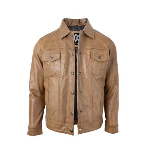 Image of Mens Leather Jackets - Real Lambskin Trucker Style Vintage Leather Jacket Men