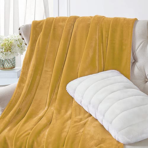 Walensee Fleece Blanket Plush Throw Fuzzy Lightweight (Throw Size 50X60 Honey Gold/Golden Yellow/Mustard) Super Soft Microfiber Flannel Blankets For Couch, Bed, Sofa Warm And Cozy For All Seasons #TOP6