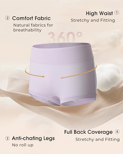 BAMBOO COOL Women's Boyshort Boxer Briefs Underwear Soft Stretch High Waist Panties for Women, 5-Pack3