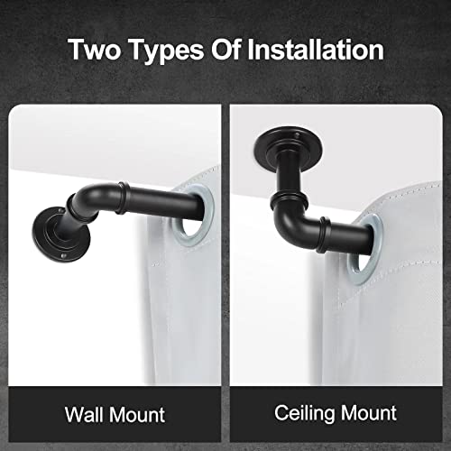 Black Industrial Curtain Rods 2 Pack,Curtain Rods For Windows 28 To 48 Inch(2.3-4Ft),1'' Blackout Wrap Around Curtain Rods,Indoor And Outdoor,Matte Black #TOP3