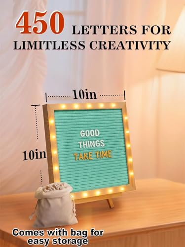 Image of 10 inchx10 inch Felt Letter Board with LED Lights & Stand, First Day of School Sign | Wall /Desk Display, 450-Letter, Message Custom Signs Poster Board, Baby /Pregnancy Announcement /Classroom /Birthday Decor, Blue