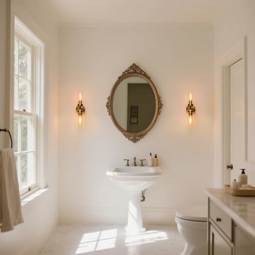 Image of Phansthy Rustic Industrial Wall Sconce Light with 3.14 inch /8cm Tubular Clear Glass Lampshade (2-Light Sconce Antique)