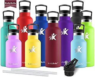 KollyKolla Stainless Steel Vacuum Insulated Water Bottle with Straw Lid- 12/17/20/25/32oz Metal Reusable Drinks Bottles, Hot & Cold Leak Proof Thermoflask, Mordern Double Walled Flask for Kids, Sports