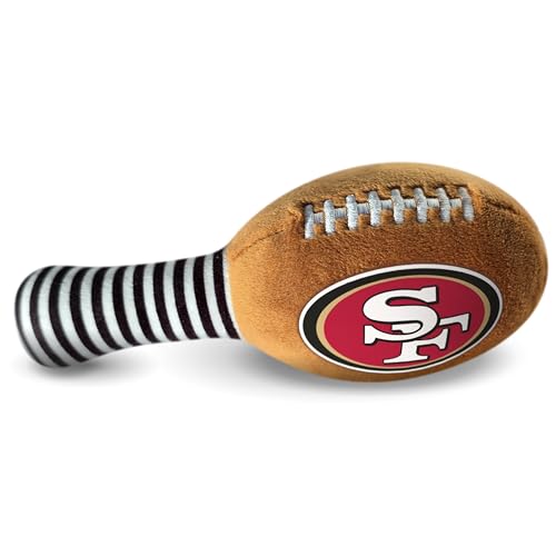 Image of San Francisco 49ers Plush Football Rattle by Smilo - Officially Licensed NFL Baby Rattle Toy - Soft Baby Rattle with Bell - for Babies and Toddlers from 3 Months