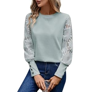 Womens Long Sleeve Shirts Lace Top Dressy Business Casual Blouses Fall Fashion Outfits Clothes