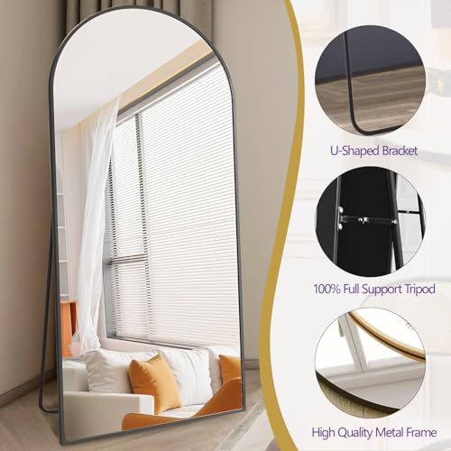 Image of Prywot Arched Full Length Mirror, 71 inchx30 inch Free Standing Floor Mirror, Black