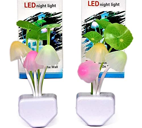 Image of TUCASA- Set of 2 Mushroom Magic Night lamp Beautiful Illumination Automatic Off /on Smart Sensor (Multicolour)