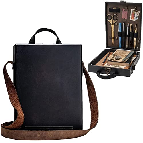 TLBL Writers Messenger Wood Box,Bolso de Cartero Cruzado Portátil Hecho a Mano de Madera Retro para Pintores y Escritores Caja de Almacenamiento de Cepillo (Negro) Cover
