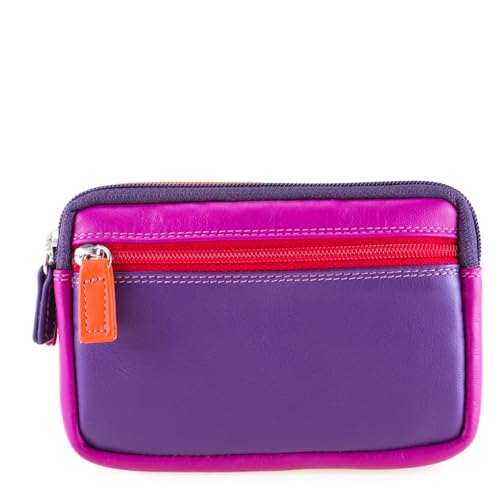 mywalit Small Leather Double Zip Purse | Coin Pocket & Zipped Compartment | Card Slot | Sangria Multi | Stylish & Compact Accessory for Men & Women | Perfect for Everyday Use