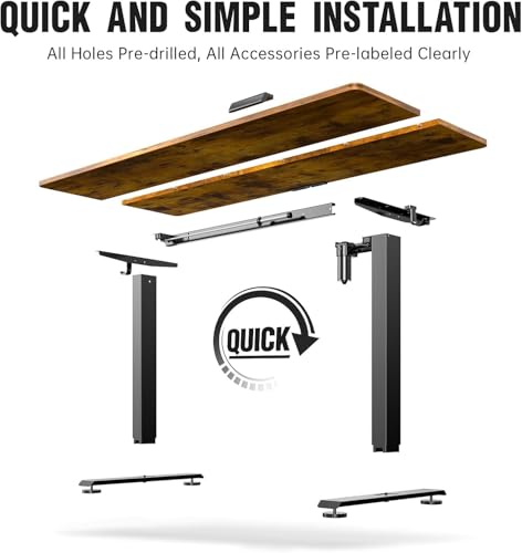 Image of Veken 63 Inch Electric Standing Desk, Height Adjustable Sit Stand Up, Wood Desktop, Work Home Office Computer PC Table, Tall Standup Workstation, Gaming Writing Study Bedroom Rising Desks, Brown