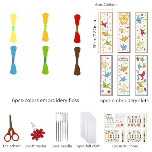 FREEBLOSS 6 Set Paper Cranes Cross Stitch Bookmark Kits,DIY Bookmarks Cross Stitch Kits - Image 2