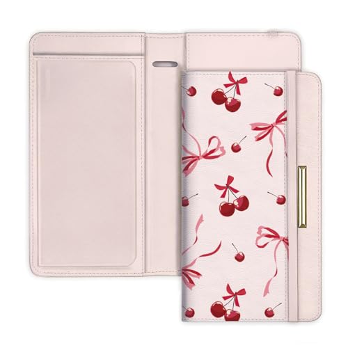 UNICRAFTALE Étui De Chéquier avec Nœud Cerise en Similicuir pour Femmes Porte-Billets Rectangulaire Rose avec Porte-Stylo pour Carnet De Chèques Personnel