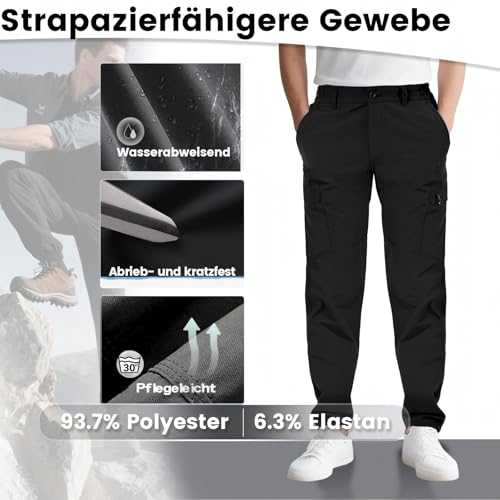 Aimato Wanderhose Herren wasserabweisend, Cargohose mit 6 Multifunktionstaschen, Teilweise Elastische Taille Outdoorhose, Arbeitshose für Trekking, Wandern, Camping, Reisen