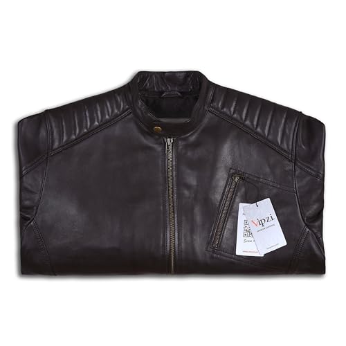 Image of Men's Genuine Lambskin Leather Motorcycle Jacket - Vintage Cafe Racer Style Classic Fit Biker Coat