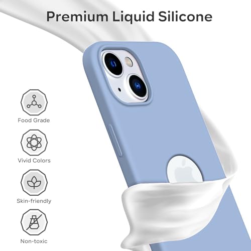 Image of Elzzi Microfiber Logo Cover Compatible for iPhone 15 Case Liquid Silicone Cases Full Body 4 Layer Protective Covers Shockproof Back Cover (Off Blue)