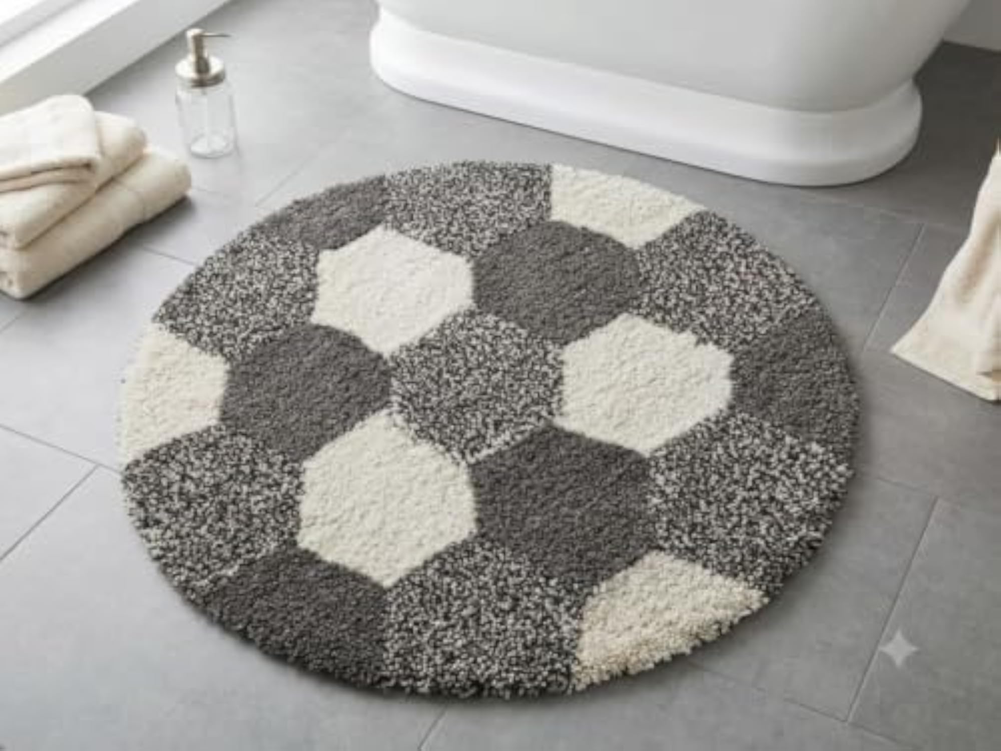 Hand Tufted Wool Bath Mat, Soft Absorbent Non-Slip