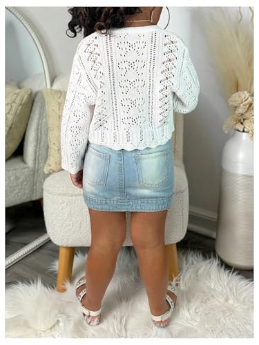 SOLY HUX Toddler Girl's Button Down Hollow Out Lightweight Cardigan Long Sleeve v Neck Sweater Crop top2