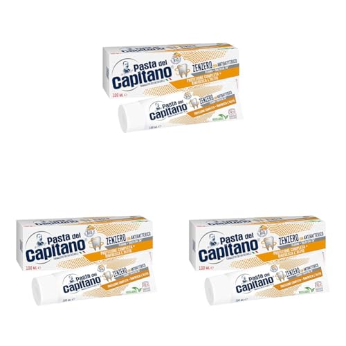 Pasta del Capitano, Dentifricio Zenzero con Antibatterico Bio, Garantisce la Protezione Completa dei Denti e Dona un Alito Sempre Fresco, 100% Made in Italy, Tubetto da 100 ml (Confezione da 3)