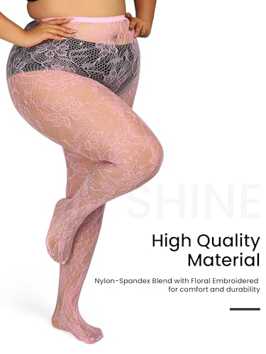 Image of Floral Lace Plus Size Tights High Waist Velvet Pantyhose Sunflower Fishnet Stockings Leggings