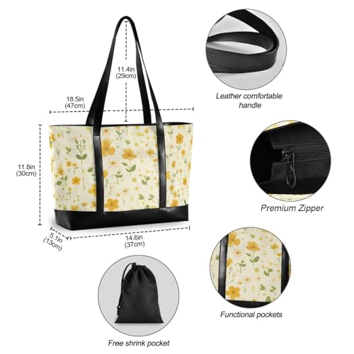 KLL Small Yellow Flowers trendy work totes for women with zipper diaper bag tote Large Handbag for gym with diaper bolso para laptop4