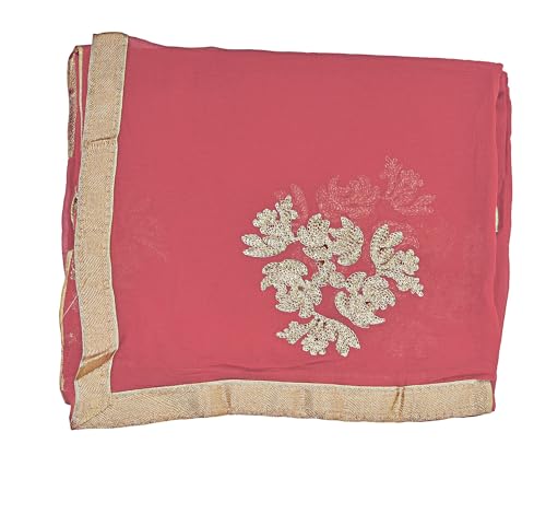 Image of Youthquake Golden Embroidered Work Chiffon Dupatta For Womens & Girls With 4 Side Gold Lace
