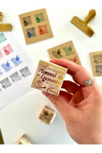 Planned Encounter 3 Farklı Vintage Kelebek ve Botanik Temalı Ahşap Küp Mühür/Kaşe/Stamp/Seal