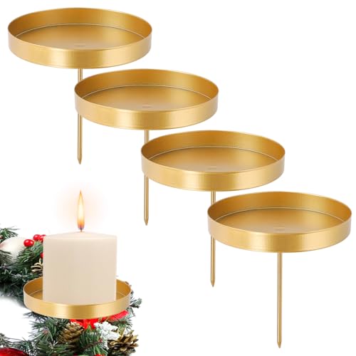 Neuytiky 4 Pièces Bougeoir Rond Doré en Métal,8CM Bougeoir,Plateau Rond Rétro,Plateau Décoratif