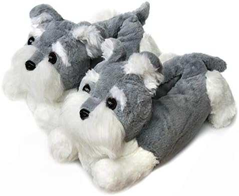 Winter Indoor Fuzzy Novelty Dierenpantoffels voor Vrouwen Mannen Pluche Zachte Gezellige Warme Pantoffels (37/40 EU,Grijze Schnauzer