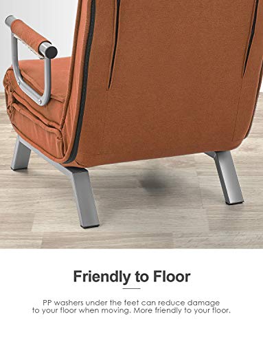 Kealive Convertible Sofa Chair Bed Folding Arm Chair Sleeper for Adults, 5 Position Recliner Full Padded Lounger Couch Bed with Pillow (Brown)
