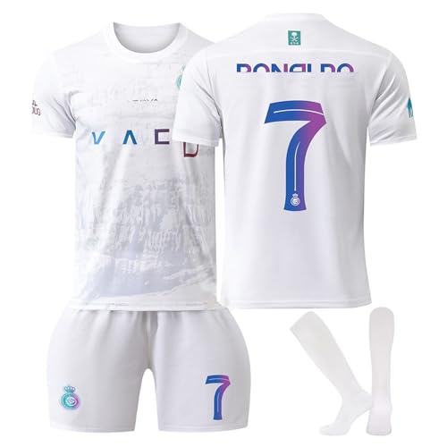 sinirttou Conjunto de Fútbol de Jersey para Niños con Camiseta,No.7 Pantalones Cortos, Camiseta de Fútbol para Niño y Niña Blanco S,Tamaño: 22 (Altura:120-130 CM)