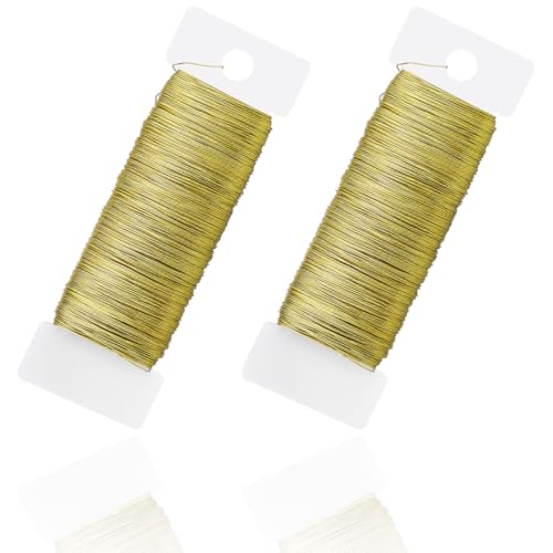 0 35mm x 100m Basteldraht Dünn 2 Rollen Schmuckdraht Gold Draht zum Basteln Blumendraht Wickeldraht Modellierdraht Floristendraht für Handwerk Schmuckherstellung Weihnachtsdeko (50 m/Rolle)