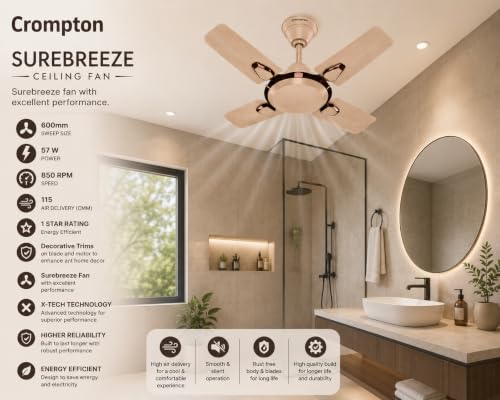 Image of Crompton Highspeed Super Briz Royal 600 mm Designer Ceiling Fan | BEE Star Energy Rating | X-Tach Technology | Upto 50% Less Heating | 2 Year Manufacturer Warranty | Caramel