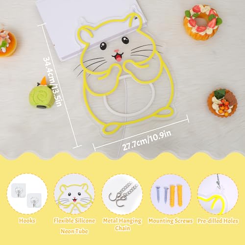 Image of CoolGift Mart Hamster Neon Sign, Dimmable Wall Decor Light, Birthday Party Decorations for Home, Garden, Farm, Bars, Restaurants, Stores, Clubs, Hamster Gift for Kids Friends Family and Animal Lovers