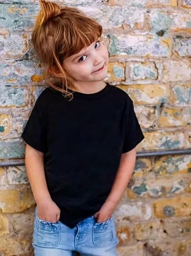 T-Shirt Mädchen Sommer Kurzarm Baumwolle Kinder Tshirts Einfarbige Rundhals Tees Oberteile Casual Sport Tops für 7-14 Jahre (DE/NL/SE/PL, Numerisch, 140, Regular, Schwarz)