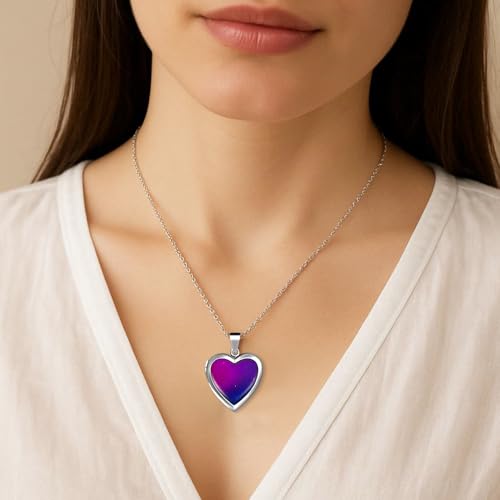 HMCEY Collier Changement de Couleur,Coeur Femme Colliers Qui Changede Couleur,Médaillon Photo Collier Humeur Enfant,Collie Pendentif Photo,Température Colliers émotions Sentiment pour Cadeaux – vue 7