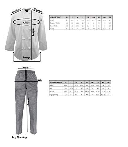 Chef Uniform Set - Chef Coat and Pants (X-Small, White Coat/Black Pants)