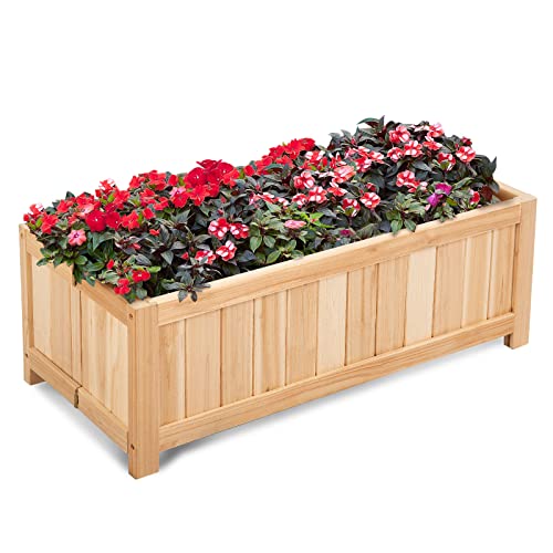 COSTWAY Wooden Planter Garden Bed, Folding Planter Box with Drainage