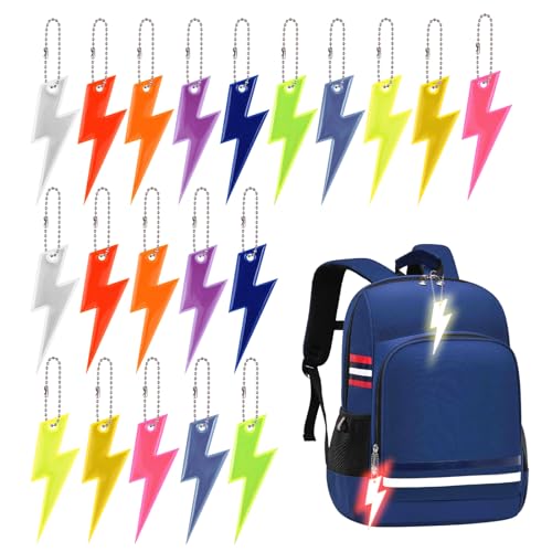 Zocipro 20Pcs Safety Reflector Pendants, 10 Colors Lightning Reflector Pendant with Chains