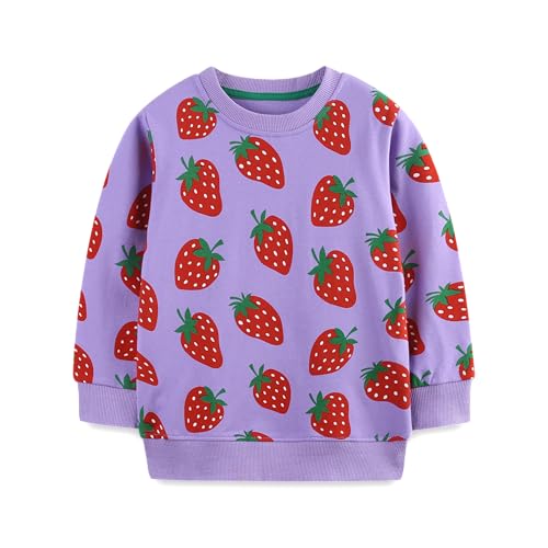 Mrocioa Little Girls Strawberry Fashion Sweatshirt Children Long Sleeve Fall Winter Sweater Tops for 7 Years, Purple