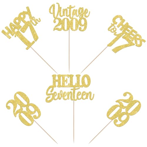 Image of 15 PCS 17th Birthday Centerpiece Sticks Seventeen Happy 17 Vintage 2009 Table Flower Centerpieces Sticks Cheers to 17 Fabulous Floral Decorations for 17th Birthday Party Supplies Gold